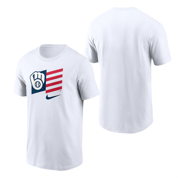 Milwaukee Brewers White Americana Flag T-Shirt