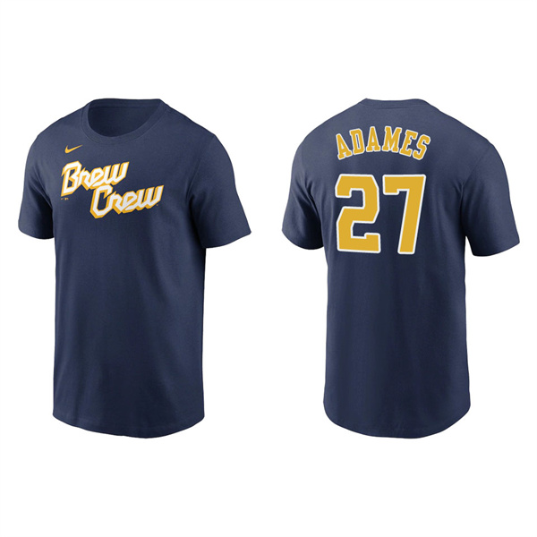 Willy Adames Brewers Navy City Connect Wordmark T-Shirt