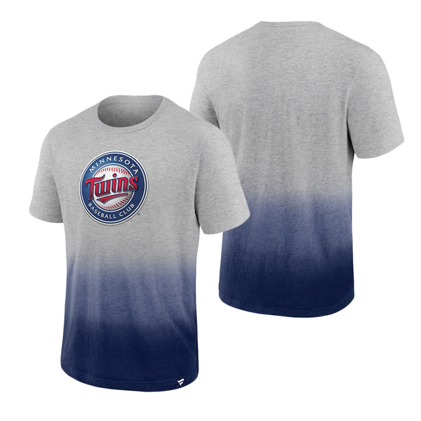 Men's Minnesota Twins Fanatics Branded Heathered Gray Heathered Navy Iconic Team Ombre Dip-Dye T-Shirt
