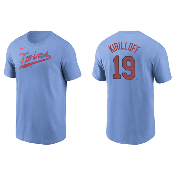 Men's Minnesota Twins Alex Kirilloff Light Blue Name & Number Nike T-Shirt