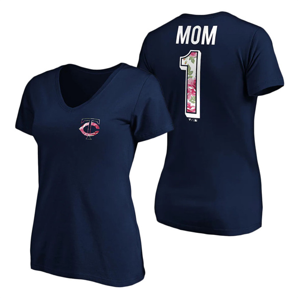 Women's Minnesota Twins Fanatics Branded Navy Mother's Day Logo V-Neck T-Shirt