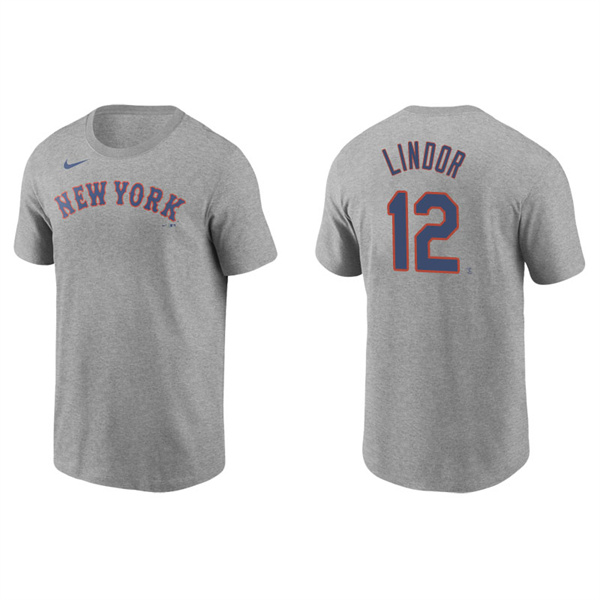 Men's New York Mets Francisco Lindor Gray Name & Number Nike T-Shirt