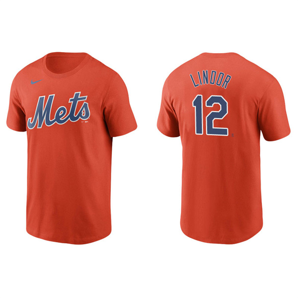 Men's New York Mets Francisco Lindor Orange Name & Number Nike T-Shirt