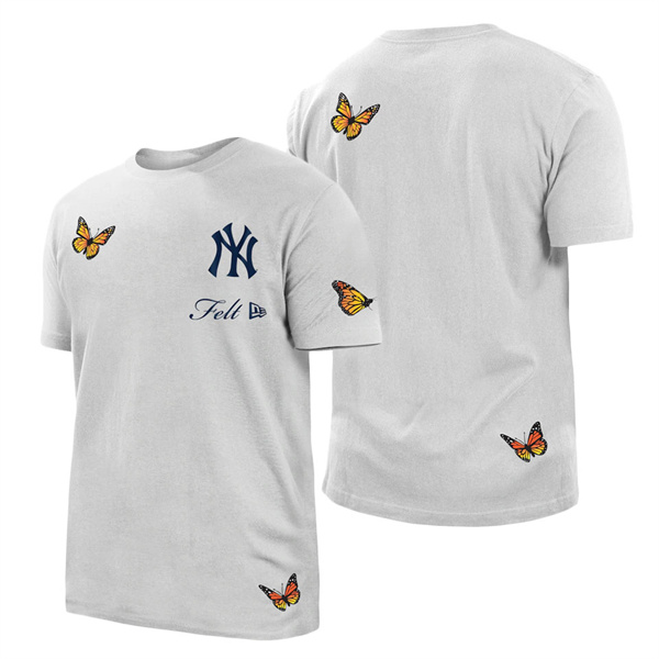 Men's New York Yankees New Era X FELT White Butterfly T-Shirt