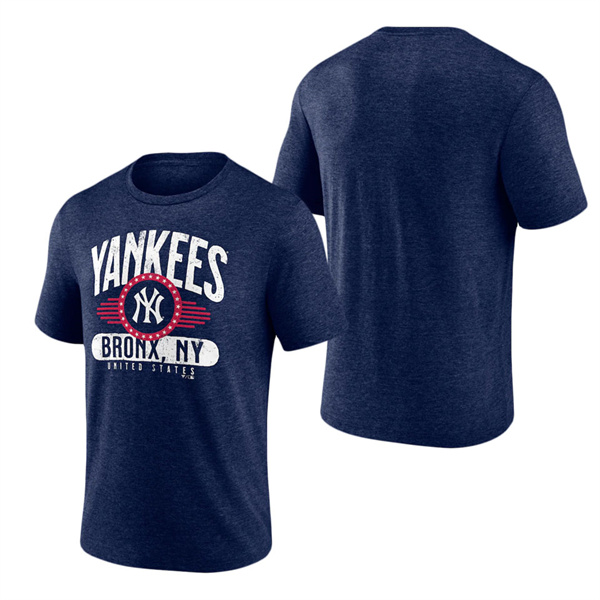 New York Yankees Heathered Navy Badge Of Honor Tri-Blend T-Shirt