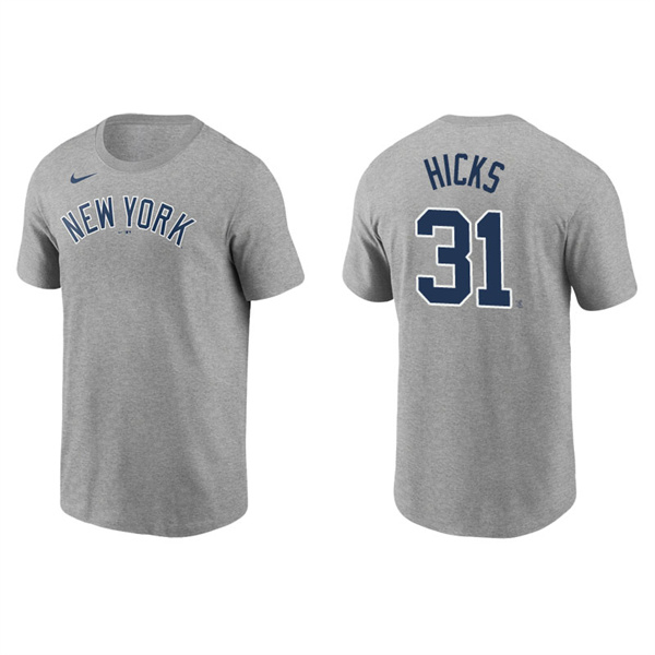 Men's New York Yankees Aaron Hicks Gray Name & Number Nike T-Shirt