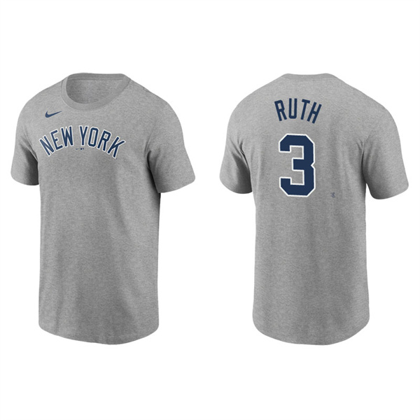 Men's New York Yankees Babe Ruth Gray Name & Number Nike T-Shirt