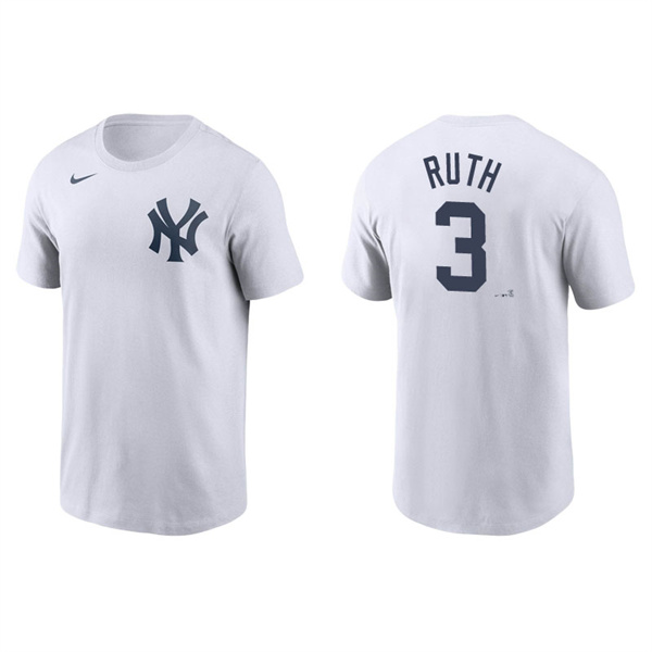 Men's New York Yankees Babe Ruth White Name & Number Nike T-Shirt