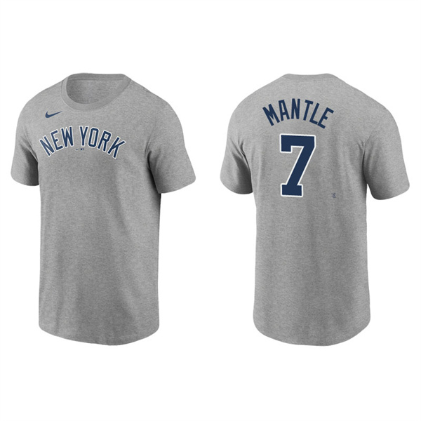 Men's New York Yankees Mickey Mantle Gray Name & Number Nike T-Shirt