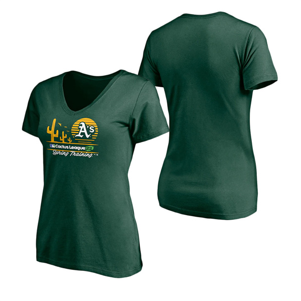 Women's Oakland Athletics Fanatics Branded Green 2022 MLB Spring Training Cactus League Horizon Line V-Neck T-Shirt
