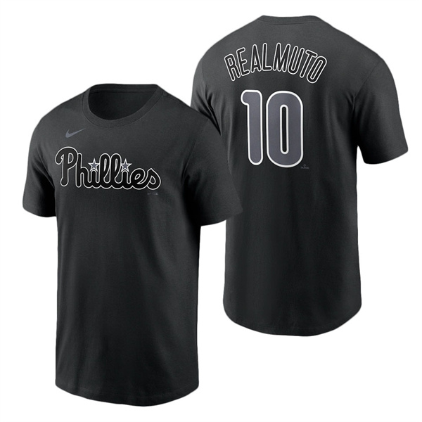 Men's Philadelphia Phillies J.T. Realmuto Nike Black Black & White Name & Number T-Shirt