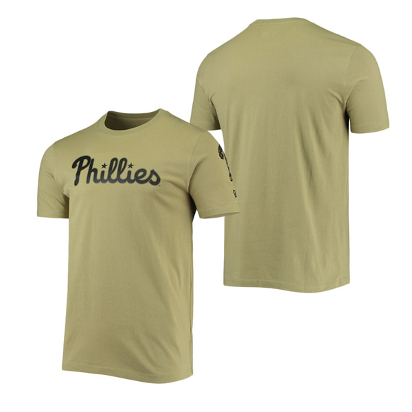Men's Philadelphia Phillies New Era Olive Brushed Armed Forces T-Shirt