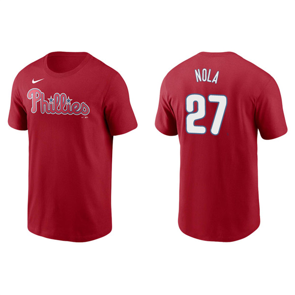 Men's Philadelphia Phillies Aaron Nola Red Name & Number Nike T-Shirt