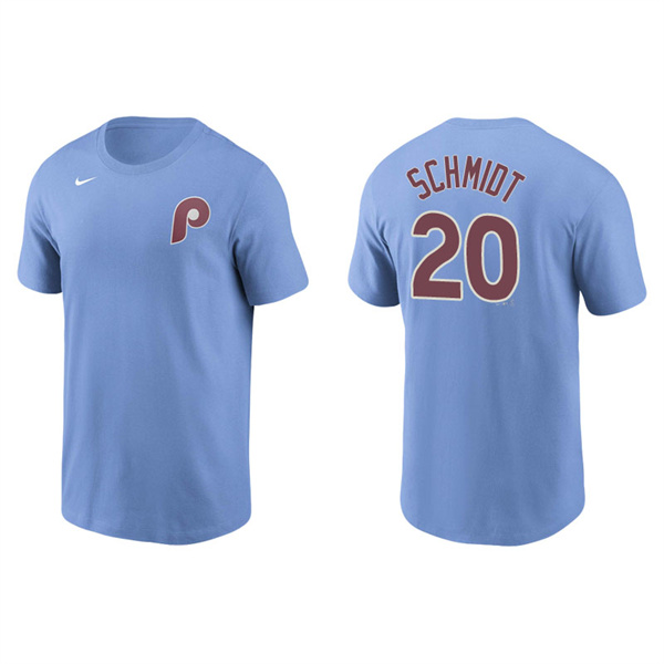 Men's Philadelphia Phillies Mike Schmidt Light Blue Name & Number Nike T-Shirt