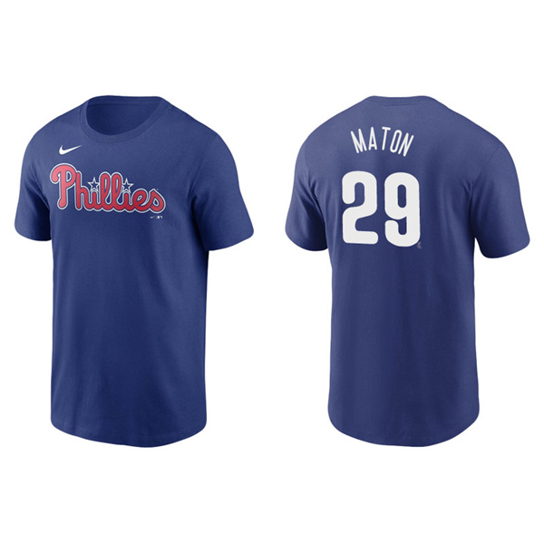 Men's Philadelphia Phillies Nick Maton Royal Name & Number Nike T-Shirt