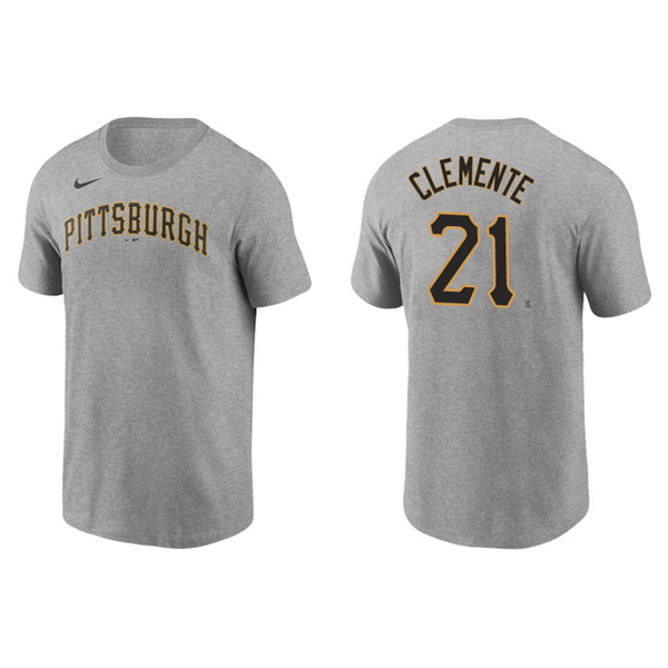 Men's Pittsburgh Pirates Roberto Clemente Gray Name & Number Nike T-Shirt