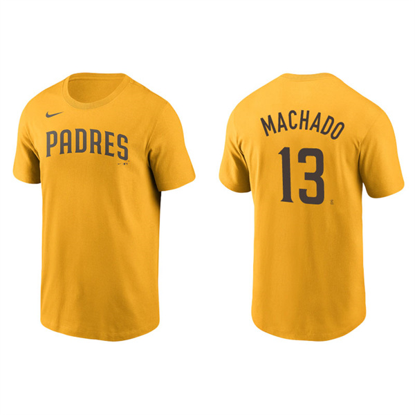 Men's San Diego Padres Manny Machado Gold Name & Number Nike T-Shirt