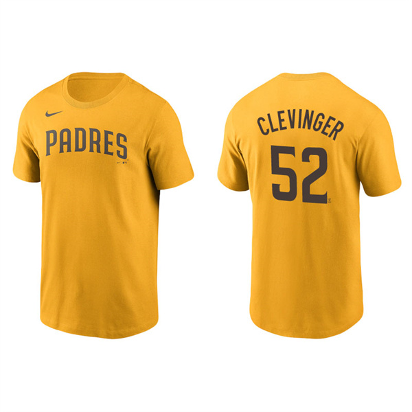 Men's San Diego Padres Mike Clevinger Gold Name & Number Nike T-Shirt