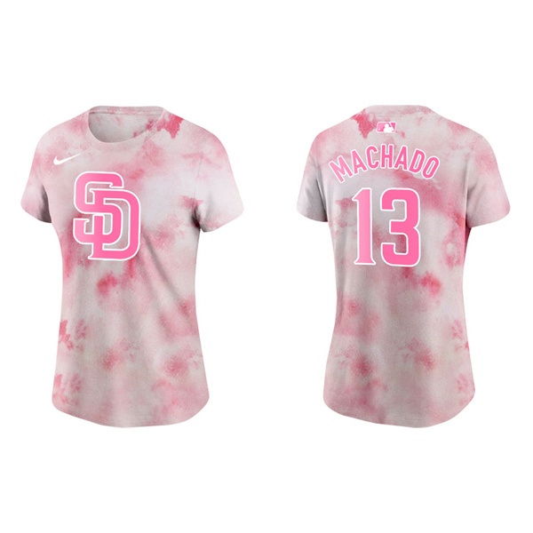 Women's San Diego Padres Manny Machado Pink 2022 Mother's Day T-Shirt