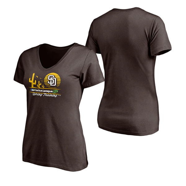 Women's San Diego Padres Fanatics Branded Brown 2022 MLB Spring Training Cactus League Horizon Line V-Neck T-Shirt