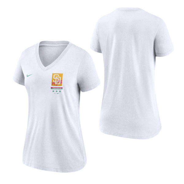Women's San Diego Padres White 2022 City Connect Tri-Blend V-Neck T-Shirt