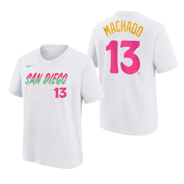 Youth San Diego Padres Manny Machado White 2022 City Connect T-Shirt