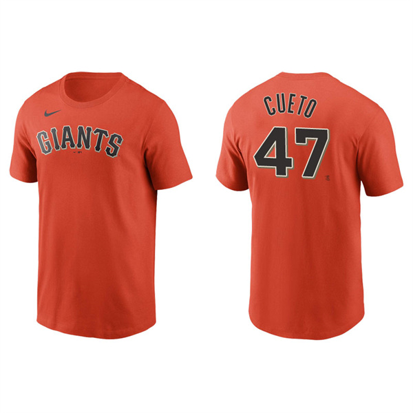 Men's San Francisco Giants Johnny Cueto Orange Name & Number Nike T-Shirt