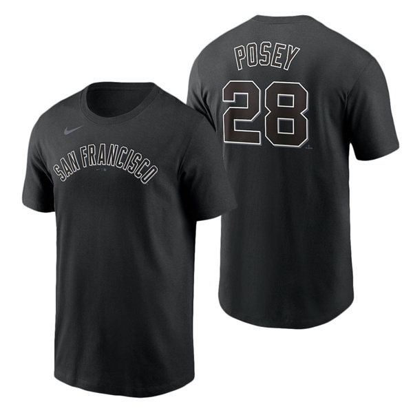 Men's San Francisco Giants Buster Posey Nike Black Black & White Name & Number T-Shirt