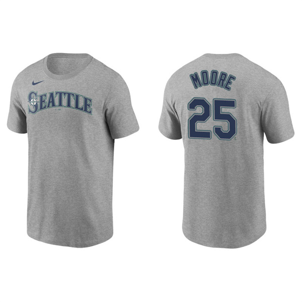 Men's Seattle Mariners Dylan Moore Gray Name & Number Nike T-Shirt