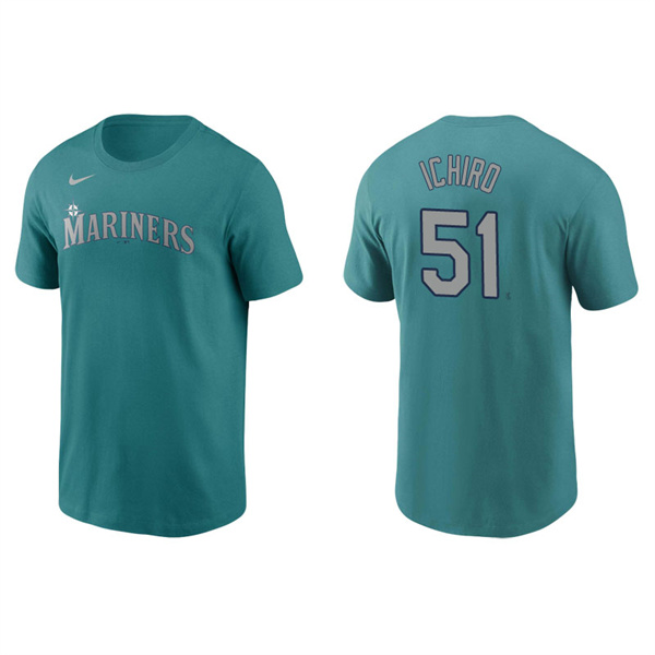 Men's Seattle Mariners Ichiro Suzuki Aqua Name & Number Nike T-Shirt