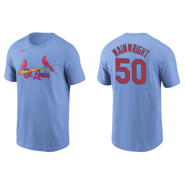 Men's St. Louis Cardinals Adam Wainwright Light Blue Name & Number Nike T-Shirt