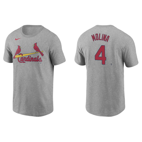 Men's St. Louis Cardinals Yadier Molina Gray Name & Number Nike T-Shirt