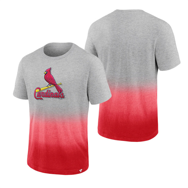 Men's St. Louis Cardinals Fanatics Branded Heathered Gray Heathered Red Iconic Team Ombre Dip-Dye T-Shirt