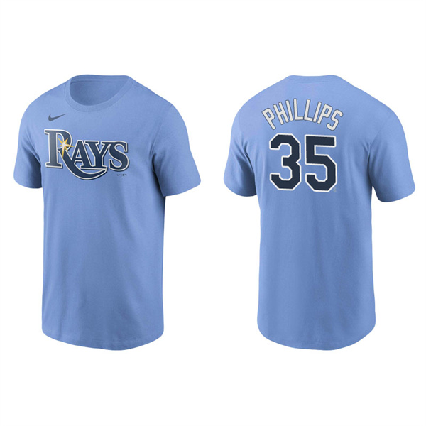 Men's Tampa Bay Rays Brett Phillips Light Blue Name & Number Nike T-Shirt