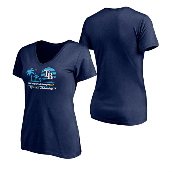 Women's Tampa Bay Rays Fanatics Branded Navy 2022 MLB Spring Training Grapefruit League Horizon Line V-Neck T-Shirt