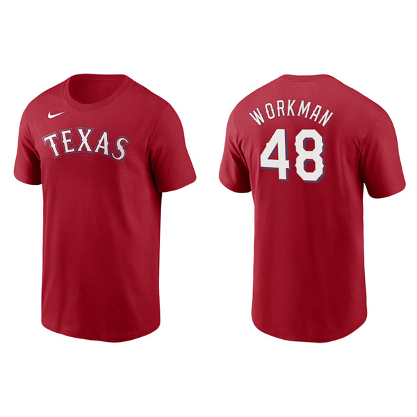 Men's Texas Rangers Brandon Workman Red Name & Number Nike T-Shirt